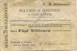 Gornsdorf - Uhlmann, C. A., Strumpf-Export - 24.8.1923 - 5 Millionen Mark 