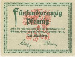Greifenberg (heute: PL-Gryfice) - Stadt - 7.11.1919 - 25 Pfennig 