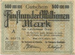 Greiz - Kreis - 15.10.1923 - 500 Millionen Mark 