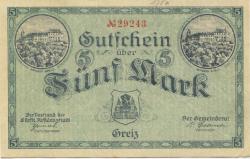 Greiz - Stadt - 1.11.1918 - 5 Mark