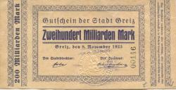 Greiz - Stadt - 8.11.1923 - 200 Milliarden Mark