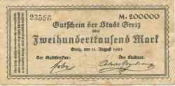 Greiz - Stadt - 11.8.1923 - 200000 Mark