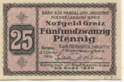 Greiz - Bank für Handel und Industrie, Niederlassung Greiz - 1.10.1919 - Ende 1920 - 25 Pfennig