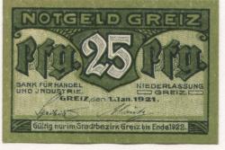Greiz - Bank für Handel und Industrie, Niederlassung Greiz - 1.1.1921 - Ende 1922 - 25 Pfennig
