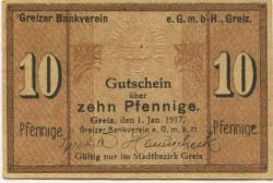 Greiz - Greizer Bankverein eGmbH - 1.1.1917 - 10 Pfennig
