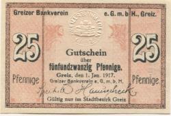 Greiz - Greizer Bankverein eGmbH - 1.1.1917 - 25 Pfennig