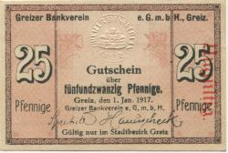Greiz - Greizer Bankverein eGmbH - 1.1.1917 - 25 Pfennig