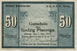 Greiz - Greizer Bankverein eGmbH - 1.1.1917 - 50 Pfennig