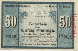 Greiz - Greizer Bankverein eGmbH - 1.1.1917 - 50 Pfennig