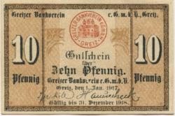 Greiz - Greizer Bankverein eGmbH - 1.1.1917 - 31.12.1918 - 10 Pfennig