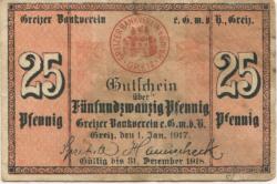Greiz - Greizer Bankverein eGmbH - 1.1.1917 - 31.12.1918 - 25 Pfennig