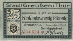 Greußen - Stadt - 1.12.1920 - 25 Pfennig