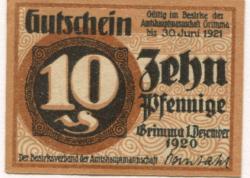 Grimma - Amtshauptmannschaft - 1.12.1920 - 30.6.1921 - 10 Pfennig