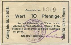 Grimma - Stadt - - 31.12.1918 - 10 Pfennig