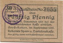 Groß-Reken (heute: Reken) - Spar- und Darlehnskasse - September 1918 - 31.12.1921 - 50 Pfennig