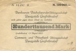 Großröhrsdorf - Commerz- und Privatbank AG, Zweigstelle Großröhrsdorf - 13.8.1923 - 100000 Mark