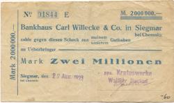 Grüna (heute: Chemnitz) - Nacken, Walter, Kratoswerke - 22.8.1923 - 2 Millionen Mark