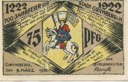 Grünberg - Stadt - 9.3.1922 - 75 Pfennig