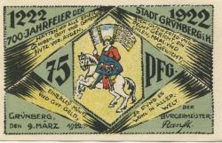 Grünberg - Stadt - 9.3.1922 - 75 Pfennig