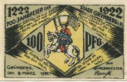 Grünberg - Stadt - 9.3.1922 - 100 Pfennig