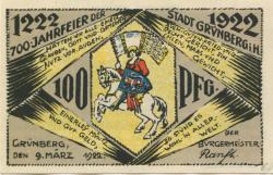 Grünberg - Stadt - 9.3.1922 - 100 Pfennig