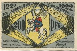 Grünberg - Stadt - 9.3.1922 - 200 Pfennig