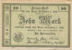 Grünberg (heute: PL-Zielona Gora) - Kreis - 14.11.1918 - 31.3.1919 - 10 Mark 
