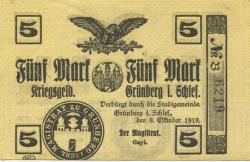 Grünberg (heute: PL-Zielona Gora) - Stadt - 8.10.1918  - 1.5.1919 - 5 Mark 