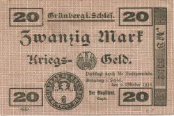 Grünberg (heute: PL-Zielona Gora) - Stadt - 8.10.1918 - 1.5.1919 - 20 Mark