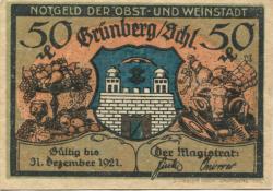 Grünberg (heute: PL-Zielona Gora) - Stadt - - 31.12.1921 - 50 Pfennig