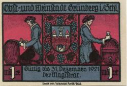 Grünberg (heute: PL-Zielona Gora) - Stadt - - 31.12.1921 - 1 Mark
