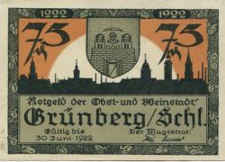 Grünberg (heute: PL-Zielona Gora) - Stadt - 1922 - 30.6.1922 - 75 Pfennig