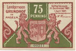 Grundhof - Gemeinde - 1.4.1921 - 31.12.1921 - 75 Pfennig