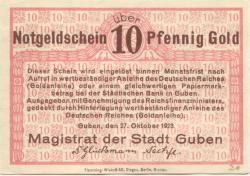 Guben - Stadt - 27.10.1923 - 10 Gold-Pfennig