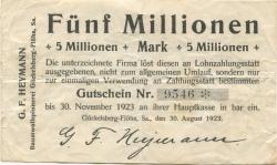 Gückelsberg und Flöhe (heute: Flöha) - Heymann, G. F., Baumwollspinnerei - 30.8.1923 - 30.11.1923 - 5 Millionen Mark