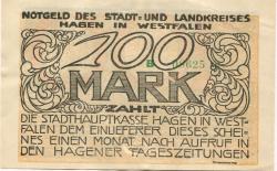 Hagen - Stadt und Kreis - 15.10.1922 - 100 Mark 