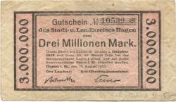 Hagen - Stadt und Kreis - 13.8.1923 - 1.10.1923 - 3 Millionen Mark 