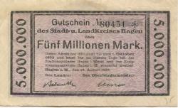 Hagen - Stadt und Kreis - 13.8.1923 - 1.10.1923 - 5 Millionen Mark 