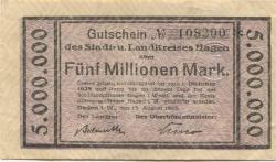 Hagen - Stadt und Kreis - 13.8.1923 - 1.10.1923 - 5 Millionen Mark 