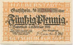 Halberstadt - Stadt - 1.2.1920 - 50 Pfennig 