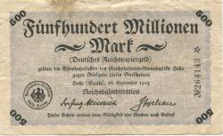 Halle - Reichsbahndirektion -26.9.1923 - 500 Millionen Mark