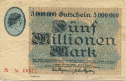 Hamborn (heute: Duisburg) - Thyssen-Hütte, August, Gewerkschaft, Gewerkschaften Friedrich Thyssen, Lohberg, Rhein I - 1.8.1923 - 31.12.1923 - 5 Millionen Mark