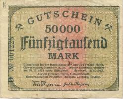 Hamborn (heute: Duisburg) - Thyssen-Hütte, August, Gewerkschaft, Gewerkschaften Friedrich Thyssen, Lohberg, Rhein I - 15.8.1923 - 31.12.1923 - 50000 Mark
