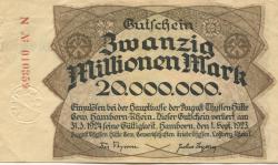 Hamborn (heute: Duisburg) - Thyssen-Hütte, August, Gewerkschaft, Gewerkschaften Friedrich Thyssen, Lohberg, Rhein I - 1.9.1923 - 31.3.1924 - 20 Millionen Mark