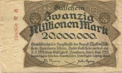 Hamborn (heute: Duisburg) - Thyssen-Hütte, August, Gewerkschaft, Gewerkschaften Friedrich Thyssen, Lohberg, Rhein I - 1.9.1923 - 31.3.1924 - 20 Millionen Mark