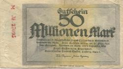 Hamborn (heute: Duisburg) - Thyssen-Hütte, August, Gewerkschaft, Gewerkschaften Friedrich Thyssen, Lohberg, Rhein I - 1.9.1923 - 31.3.1924 - 50 Millionen Mark