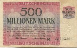 Hamborn (heute: Duisburg) - Thyssen-Hütte, August, Gewerkschaft, Gewerkschaften Friedrich Thyssen, Lohberg, Rhein I - 1.9.1923 - 31.3.1924 - 500 Millionen Mark