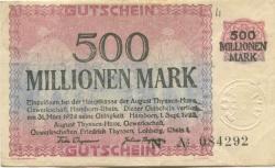 Hamborn (heute: Duisburg) - Thyssen-Hütte, August, Gewerkschaft, Gewerkschaften Friedrich Thyssen, Lohberg, Rhein I - 1.9.1923 - 31.3.1924 - 500 Millionen Mark