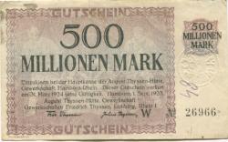 Hamborn (heute: Duisburg) - Thyssen-Hütte, August, Gewerkschaft, Gewerkschaften Friedrich Thyssen, Lohberg, Rhein I - 1.9.1923 - 31.3.1924 - 500 Millionen Mark