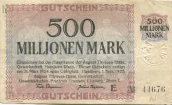 Hamborn (heute: Duisburg) - Thyssen-Hütte, August, Gewerkschaft, Gewerkschaften Friedrich Thyssen, Lohberg, Rhein I - 1.9.1923 - 31.3.1924 - 500 Millionen Mark
